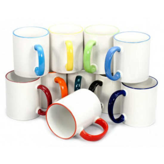 White mug with a handle of multiple colors (print on request) White mug with a handle of multiple colors (print on request)