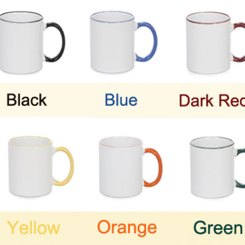 White mug with a handle of multiple colors (print on request)