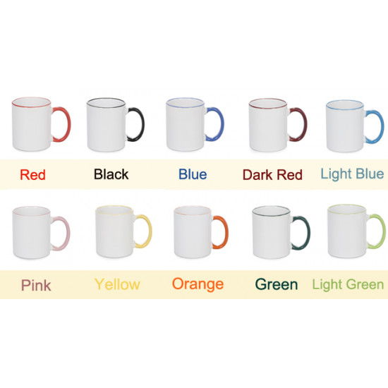 White mug with a handle of multiple colors (print on request)