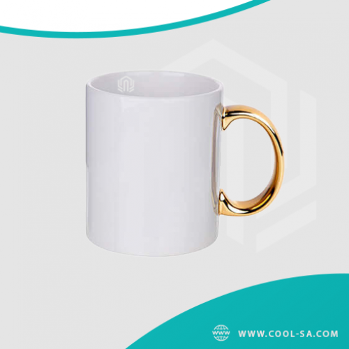 White mug with golden handle