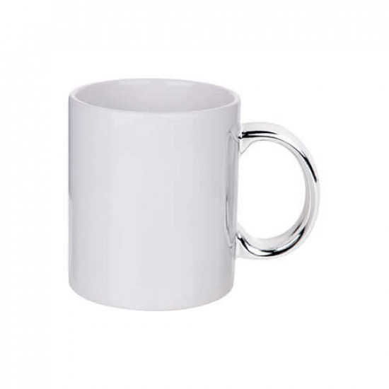 White mug with silver handle